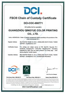 FSC Chain of Custody Certificate DCI-COC-000771 for Guangzhou Qingyue Color Printing Co., Ltd.