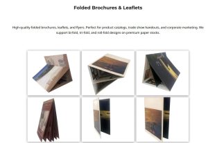 QYC Print folded brochures and leaflets, custom tri-fold brochure printing, marketing material printing samples.