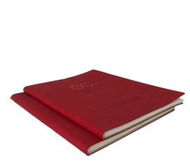 Custom FSC-certified notebook with hot stamping logo, made by QYC Print in Guangzhou.