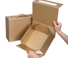 Collapsible rigid box with flat-packed and assembled states. Premium grey board and magnetic closure.